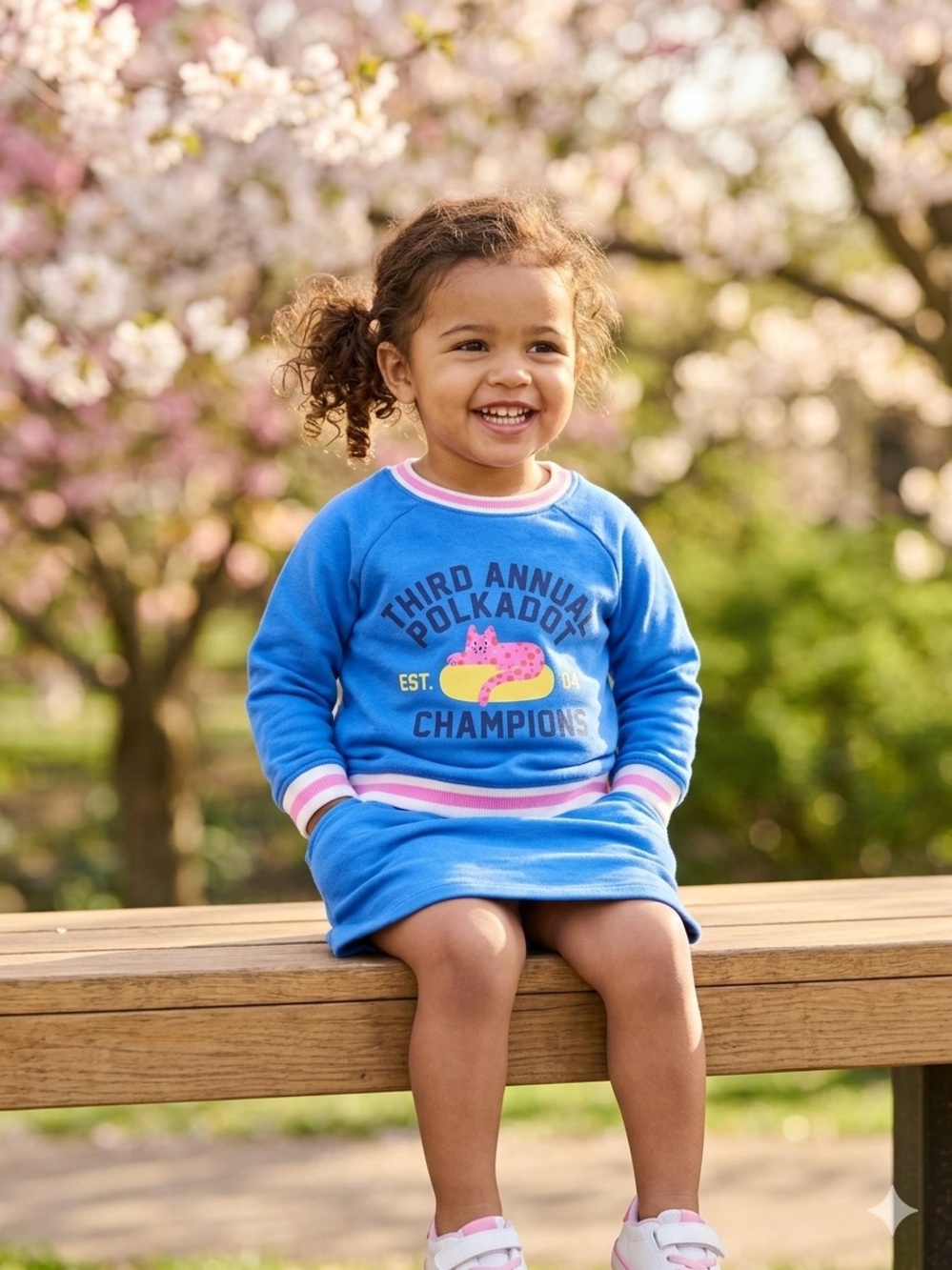 Epic Threads Blue Sweatshirt Dress with Pink and White Trim